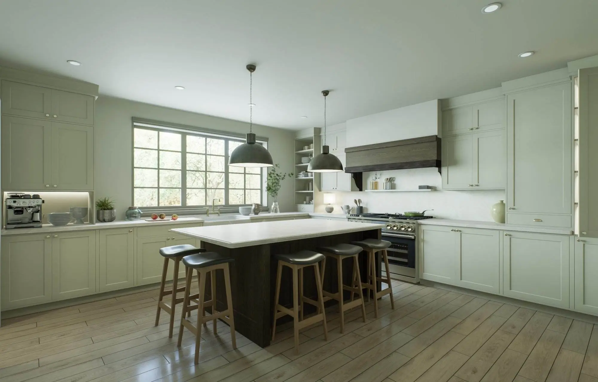 Beautiful bright kitchen in a new luxury house in a traditional style. Beautiful Bright Kitchen In A New Luxury House In A Traditional Style.
